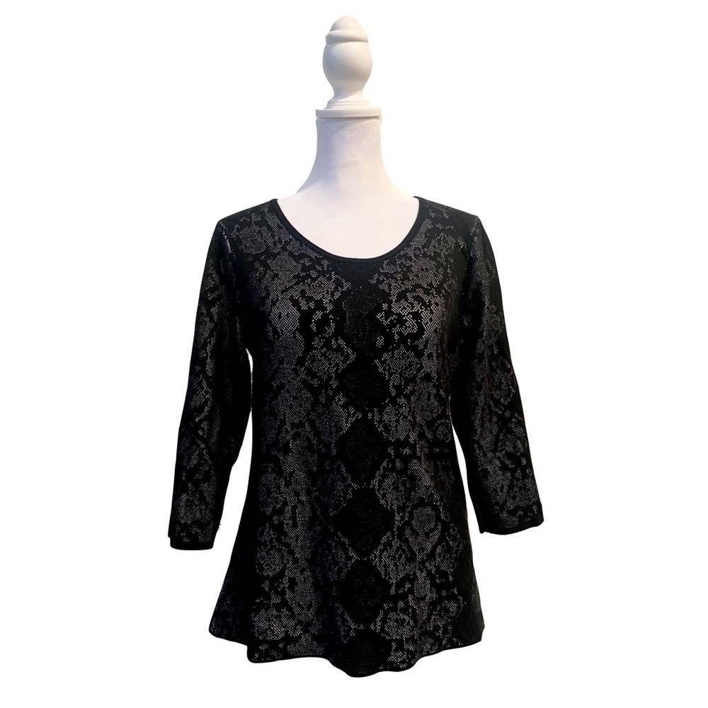 Calvin Klein Textured Stretch Top, 2/3 Sleeve Black Size